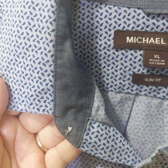 Michael Kors Men's Size XL Slim Fit Long Sleeve Button-Up Shirt Blue Pattern - Picture 5 of 10